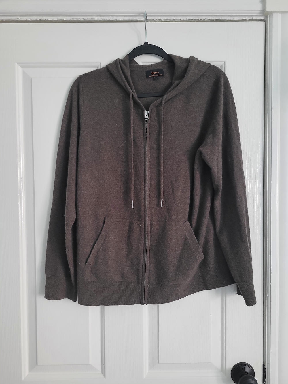 Quince Women's 100% Cashmere Dark Brown Full‑Zip Hoodie Sweater